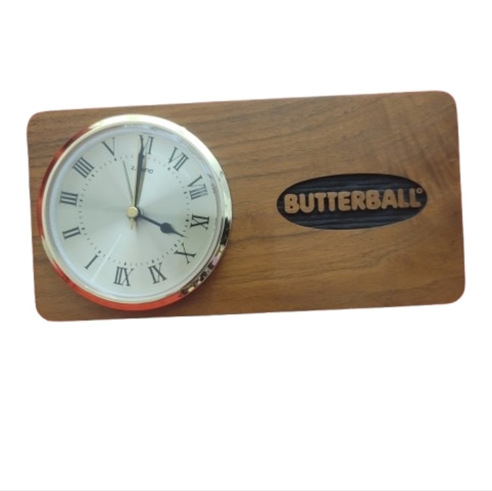 Butter Ball Clock Brown Wall Clock with White Face Wooden Tabletop Executive